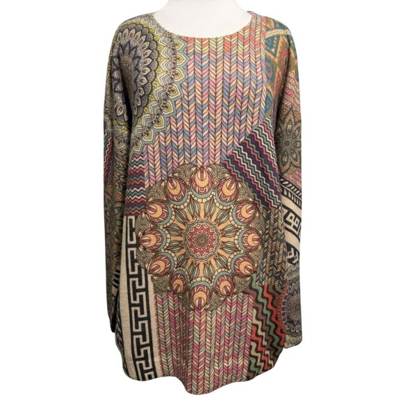 YESNO Womens Slouchy Oversized Sweater Drop Shoulders Artsy Multicolor Knit Boho - Picture 1 of 7